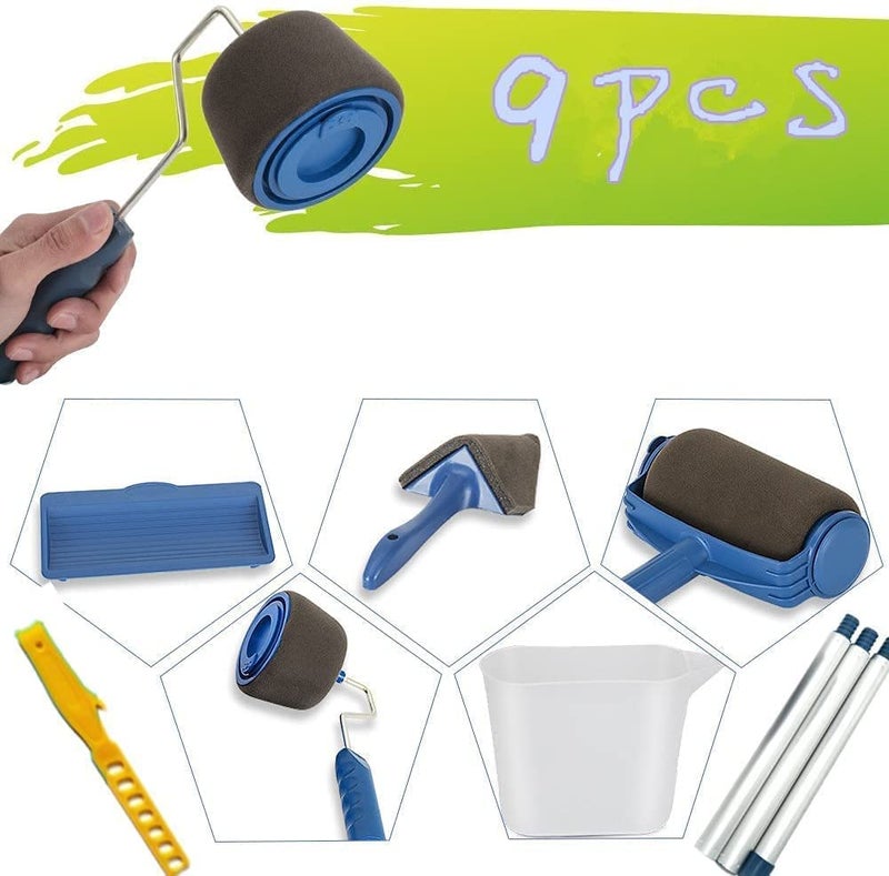 TOURACEÂ® 9Pcs/Set Paint Roller Kit with Sticks Paint Roller Pro Transform Your Room in Just Minutes Quickly Decorate Runner Tool Painting Brush Set - Image 5